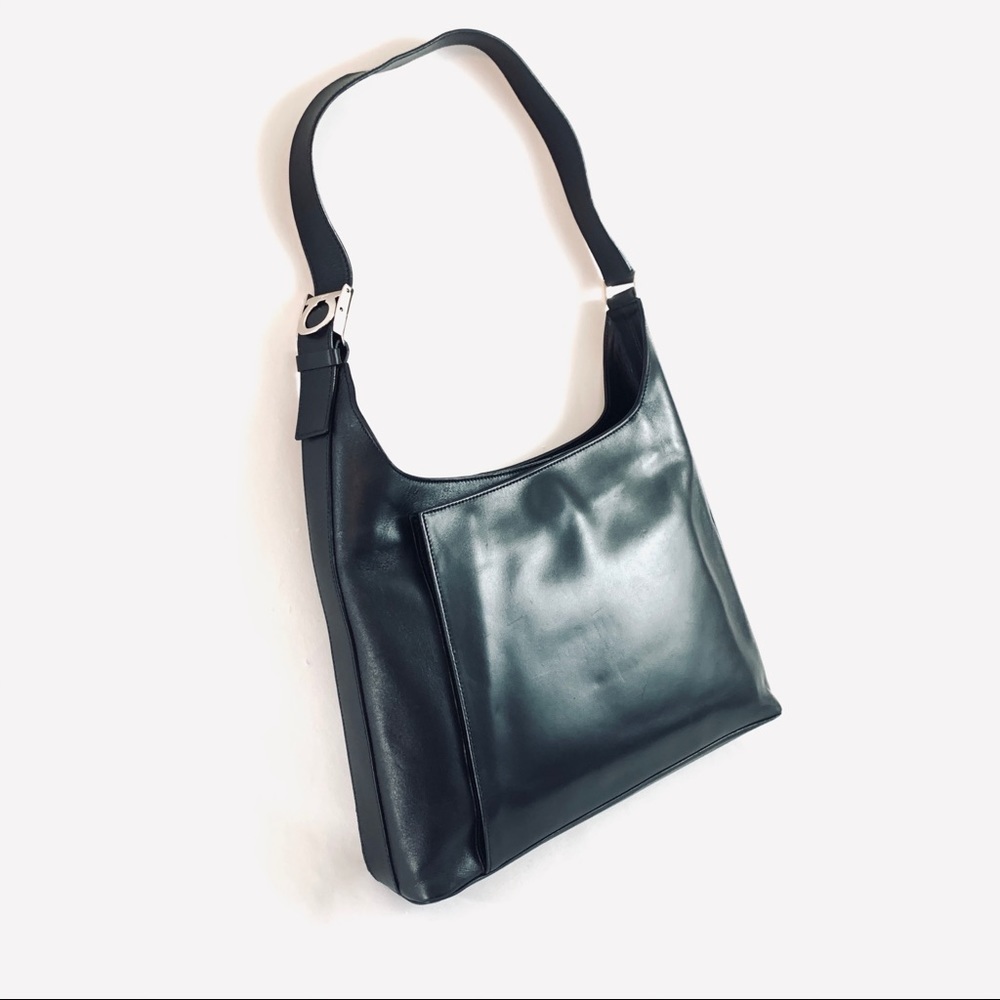 Salvatore Ferragamo black leather hobo purse bag
